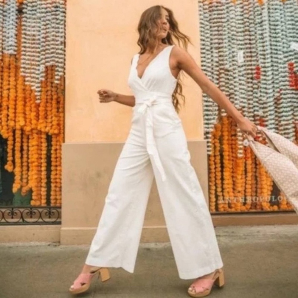 Chino By Anthropologie Women's Jumpsuit White Wide leg Cotton